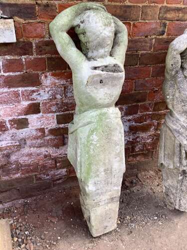 Stunning Pair Of Natural Limestone Male Caryatids Stone Column Supports