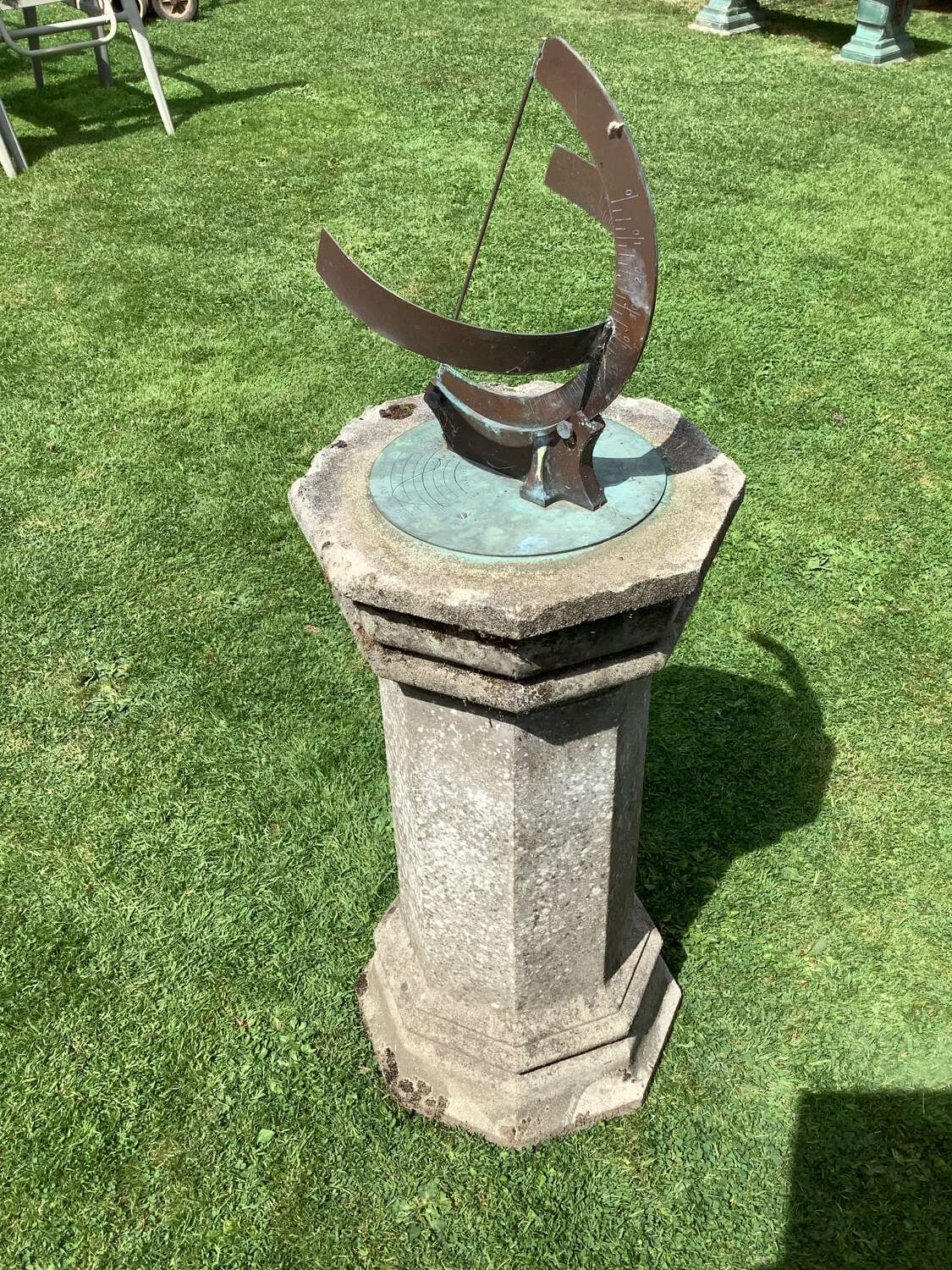 Vintage Reconstituted Stone Sundial with Bronze Dial