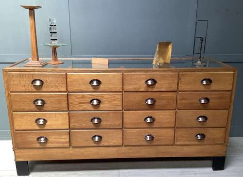 16 Drawer Oak Haberdashery Shop Counter