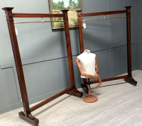 Antique Mahogany & Brass Shop Clothes Hanging Rail