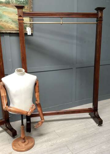 Antique Mahogany & Brass Shop Clothes Hanging Rail
