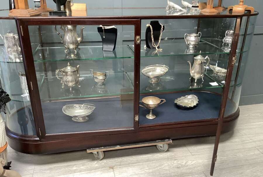 Antique Mahogany Bow Ended Shop Haberdashery Display Counter Cabinet