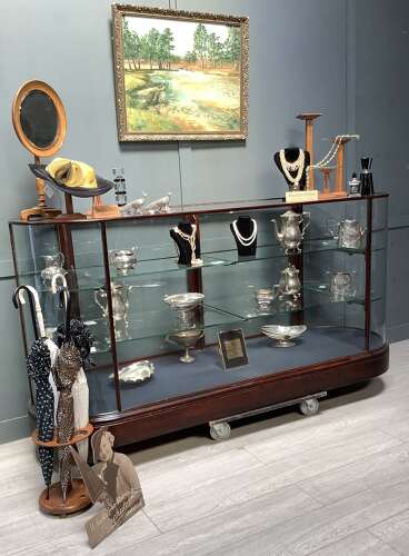 Antique Mahogany Bow Ended Shop Haberdashery Display Counter Cabinet