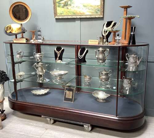 Antique Mahogany Bow Ended Shop Haberdashery Display Counter Cabinet