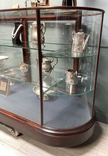 Antique Mahogany Bow Ended Shop Haberdashery Display Counter Cabinet