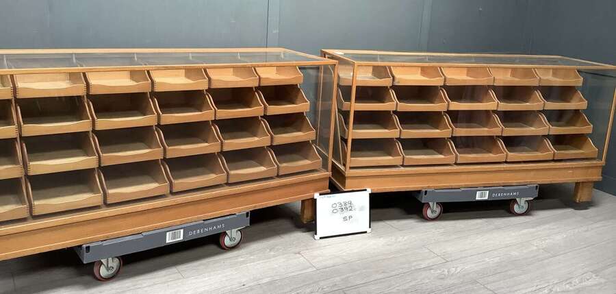 Beech Haberdashery Counter Cabinets one 24 Drawer & one 20 Drawer