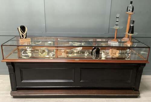 F. Sage & Co London Mahogany Ebonised Jewellery Shop Display Counter  Cabinet