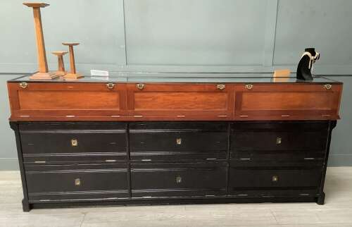 F. Sage & Co London Mahogany Ebonised Jewellery Shop Display Counter  Cabinet