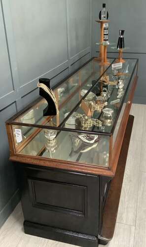 F. Sage & Co London Mahogany Ebonised Jewellery Shop Display Counter  Cabinet