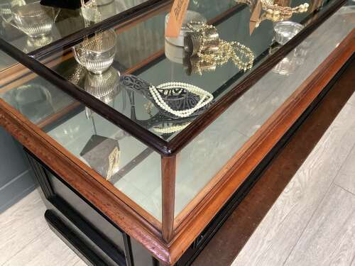 F. Sage & Co London Mahogany Ebonised Jewellery Shop Display Counter  Cabinet