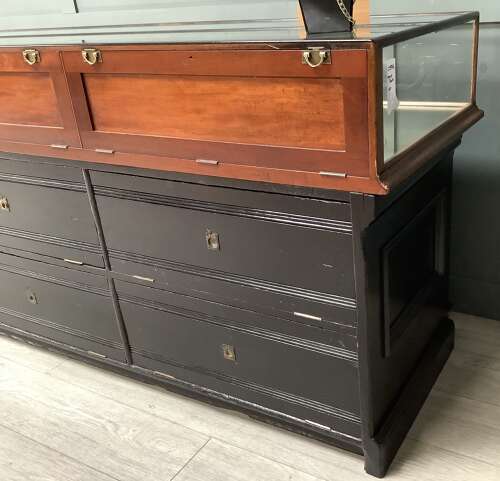 F. Sage & Co London Mahogany Ebonised Jewellery Shop Display Counter  Cabinet