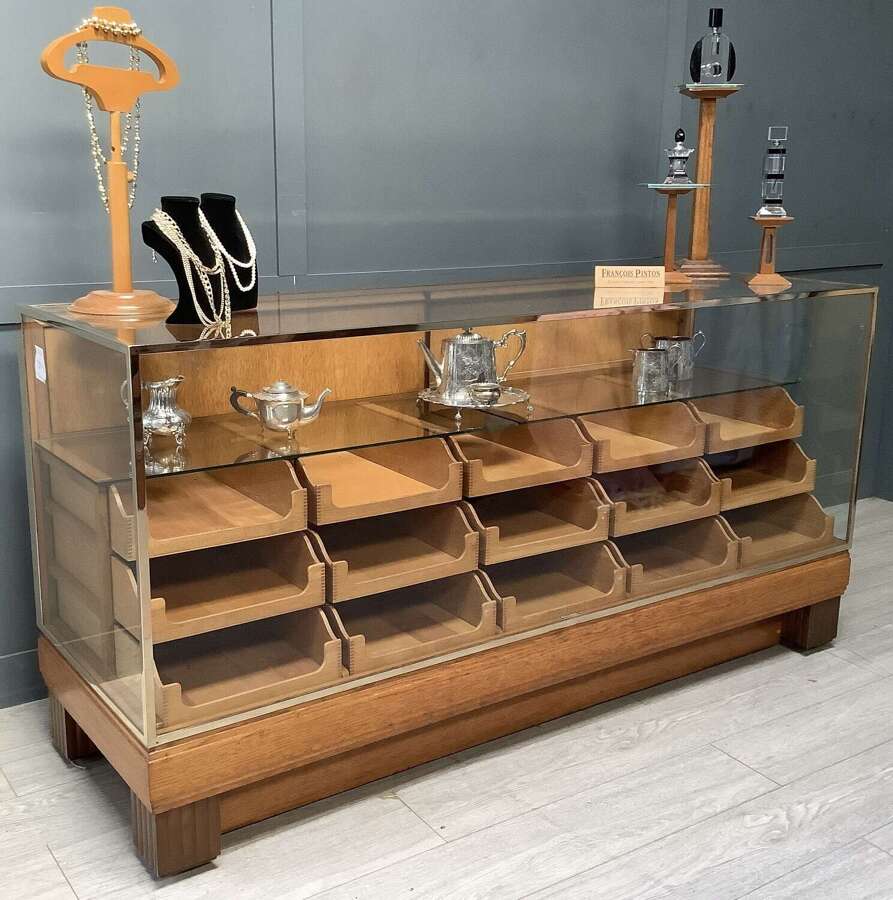 1930s Oak & Brass Frame Shop Display Counter
