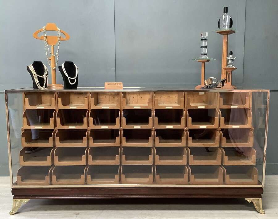 35 Drawer Mahogany & Brass Frame Haberdashery Shop Display Counter