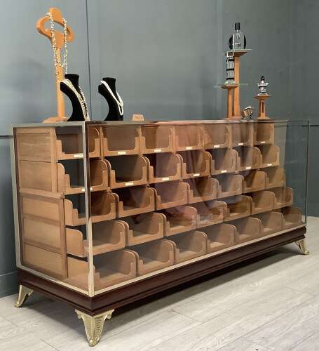 35 Drawer Mahogany & Brass Frame Haberdashery Shop Display Counter