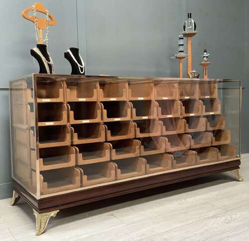 35 Drawer Mahogany & Brass Frame Haberdashery Shop Display Counter