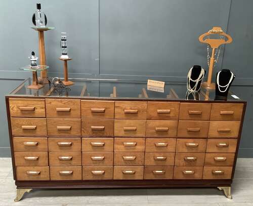 35 Drawer Mahogany & Brass Frame Haberdashery Shop Display Counter